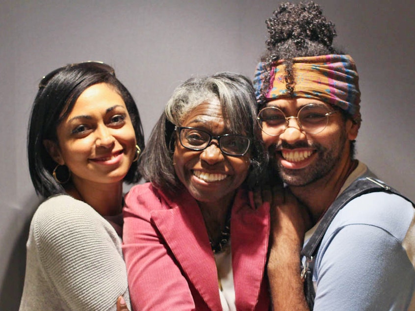 caption: At StoryCorps in Baltimore last month, retired Col. Denise Baken (center) told her children, Christian Yingling and Richard Yingling, about the discrimination she faced as a black woman in the Army.