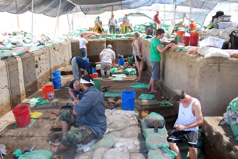 caption: Archaeologists and students uncovered artifacts dated up to 16,000 years old at a dig site in western Idaho.