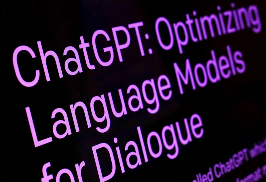 caption: Text from the ChatGPT page of the OpenAI website is shown in this photo, in New York, Feb. 2, 2023.