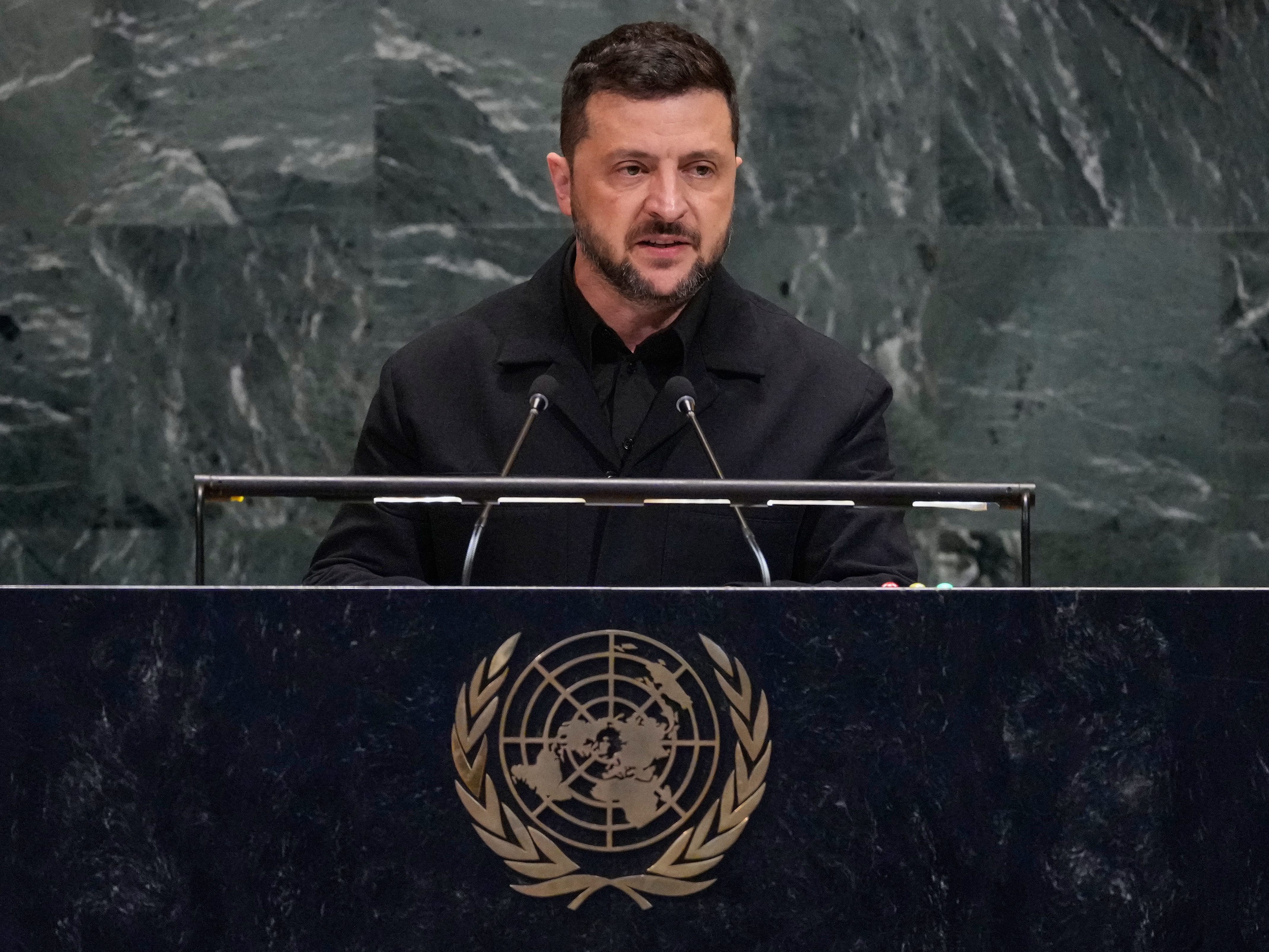 caption: Ukrainian President Volodymyr Zelenskyy addresses the 80th session of the United Nations General Assembly, Wednesday.