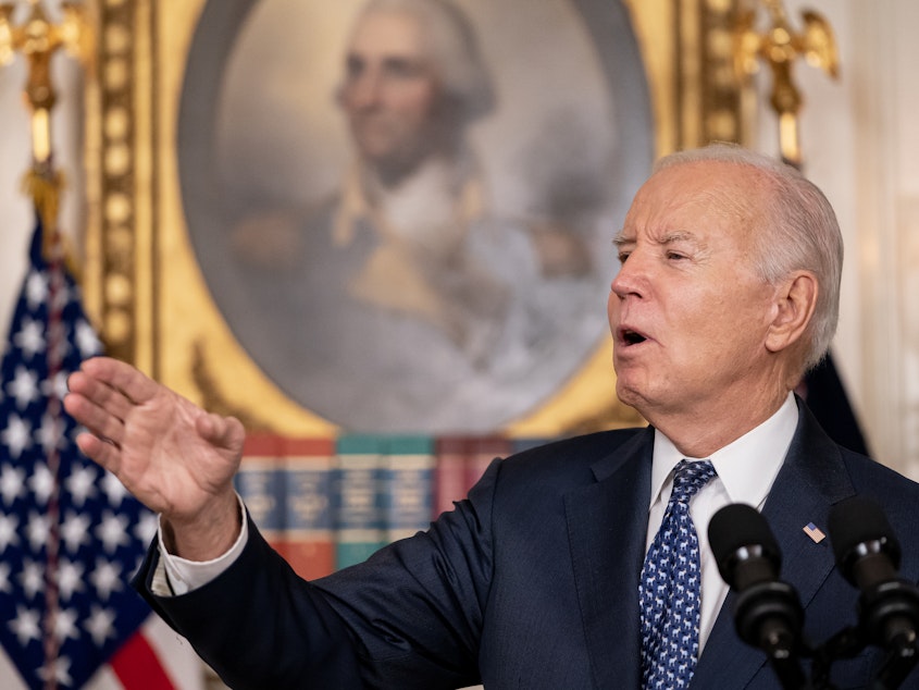 caption: President Biden speaks at the White House on Thursday, as he sought to emphasize his cooperation with the investigation and defended his fitness for office.