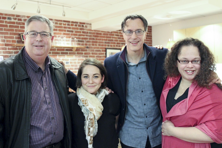 caption: Today's panel: Chris Vance, Hanna Brooks Olsen, host Bill Radke and Phyllis Fletcher.