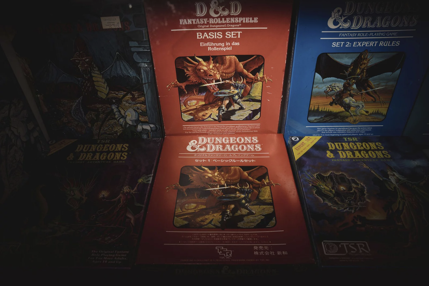 caption: Vintage game modules from the role-playing game Dungeons & Dragons on display at The Dungeon Hobby Shop and Museum in Lake Geneva, which is located in the old offices of TSR, the company Gary Gygax created to sell the game. 