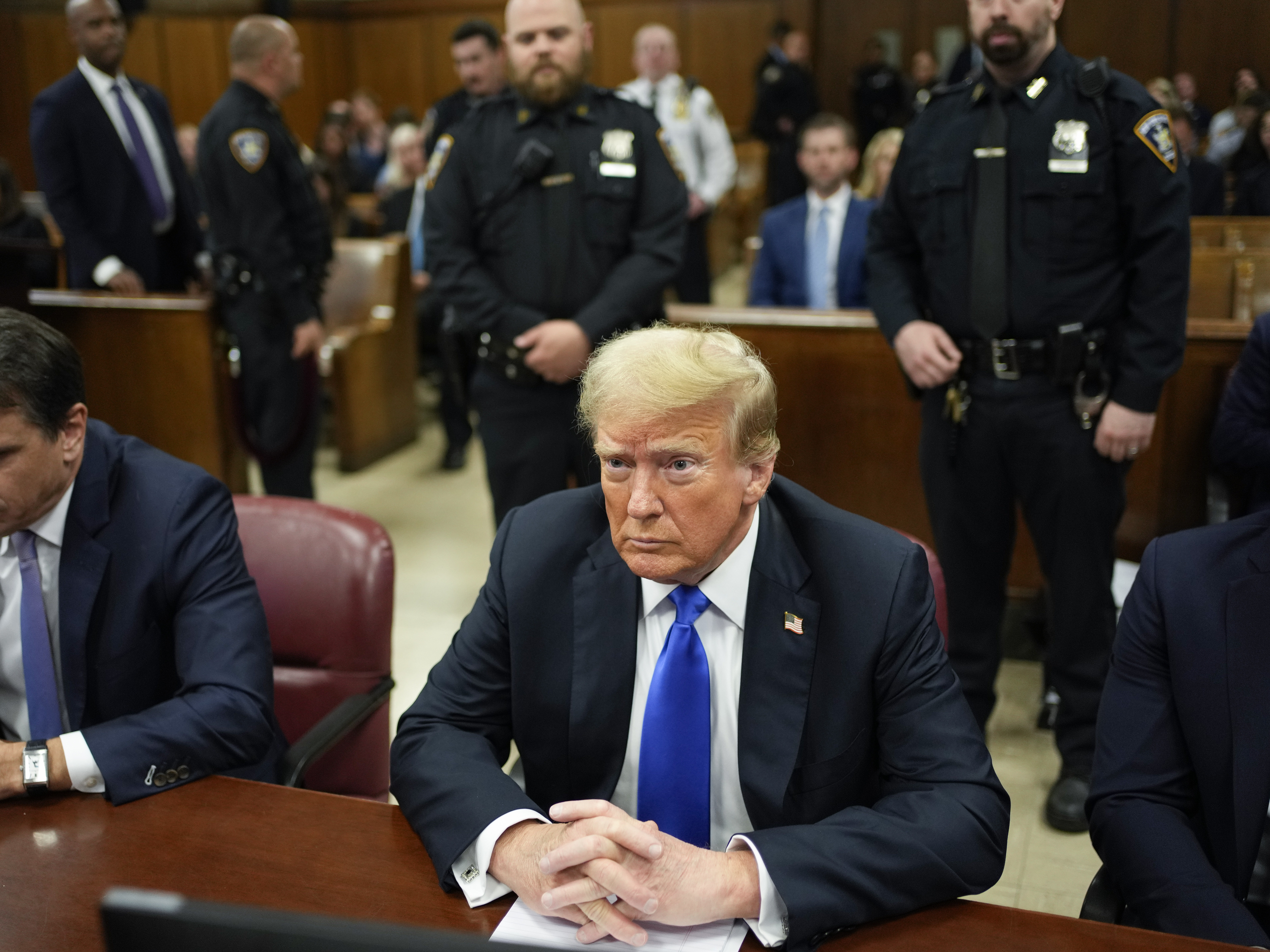caption: Former President Donald Trump appears for his hush money trial at Manhattan Criminal Court in May 2024 in New York City.