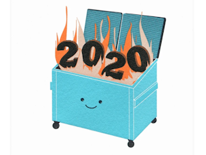 caption: "Dumpster Fire 2020," a greeting card from McBitterson's, is one of the several blunt seasonal options offered by Chandra Greer's stationery shop.
