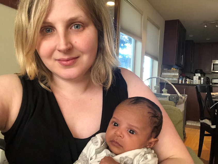 caption: Melissa Santos is a Seattle journalist and a new mom. She had her baby right as the coronavirus outbreak was beginning to take hold in the U.S.