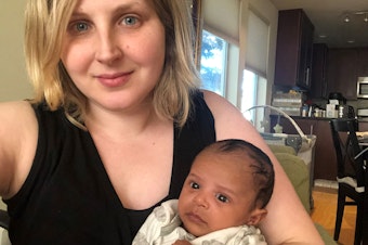 caption: Melissa Santos is a Seattle journalist and a new mom. She had her baby right as the coronavirus outbreak was beginning to take hold in the U.S.