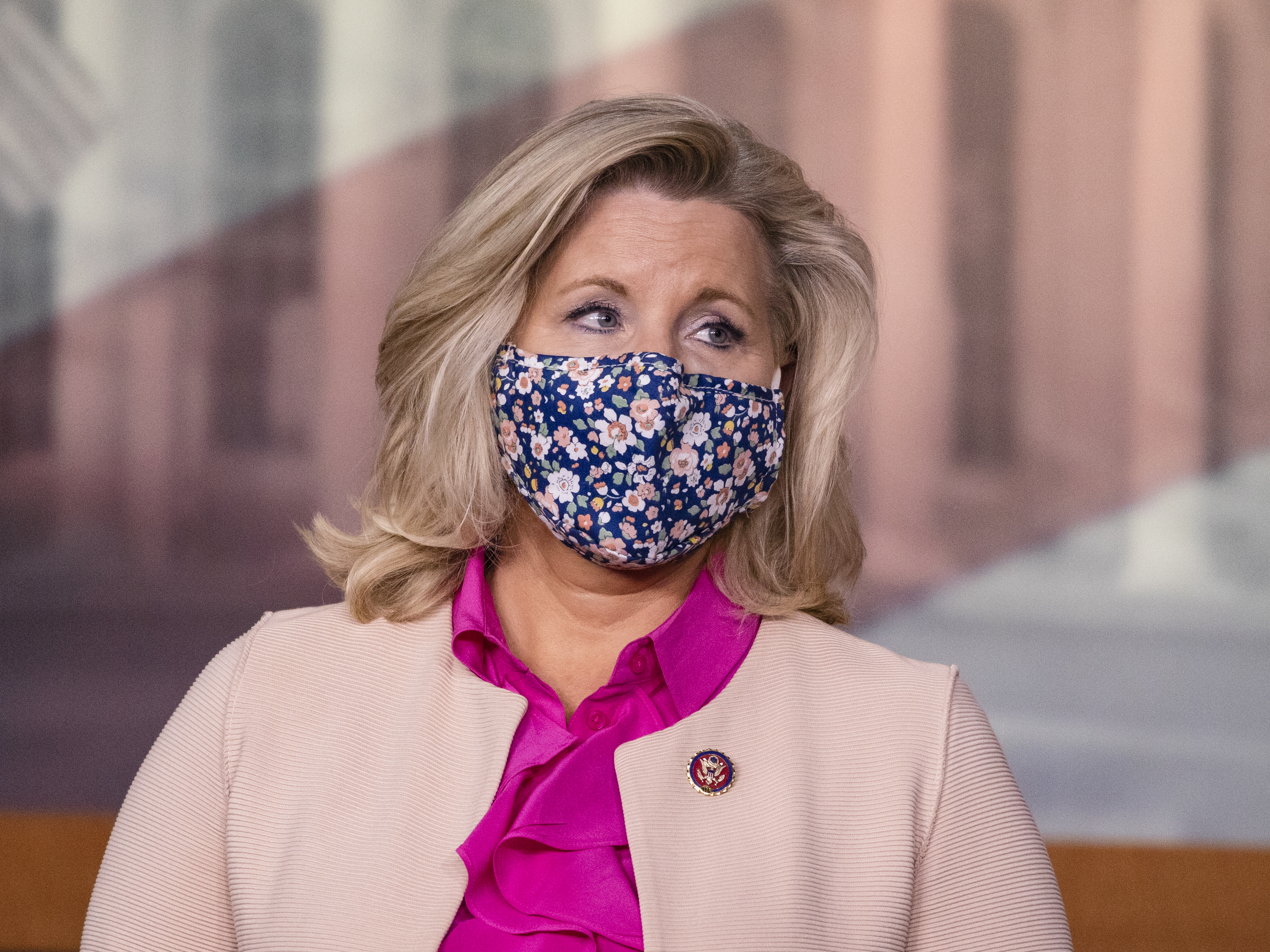 caption: U.S. Rep. Liz Cheney, R-Wyo., seen here at a news conference in July, pushed back against Trump's comments that there might not be a peaceful transfer of power following November's election.