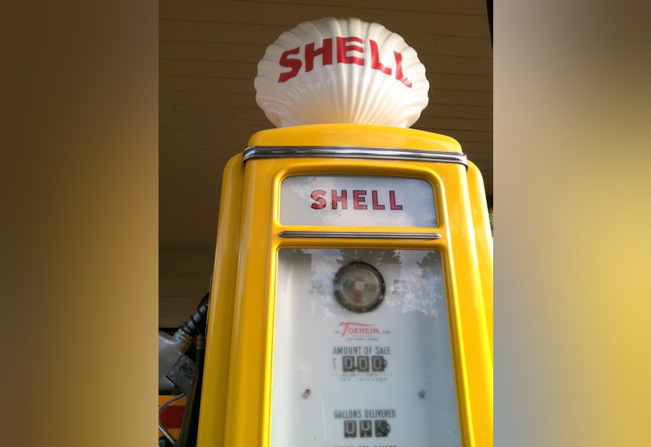 caption: A historic gas pump in Issaquah, Wash. Seattle Mayor Mike McGinn wants his city to divest from fossil energy companies.