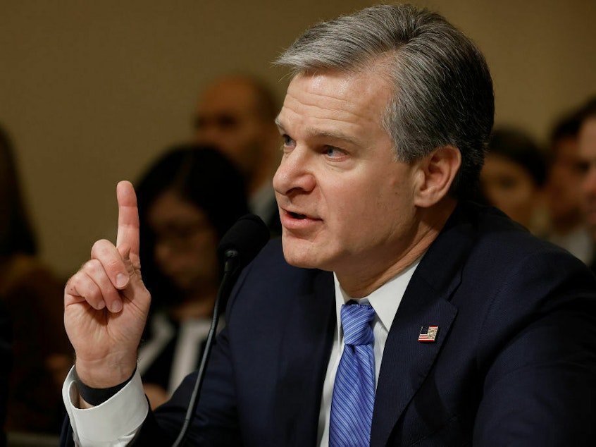 caption: FBI Director Christopher Wray testifies before the House Homeland Security Committee on Nov. 15, 2022.