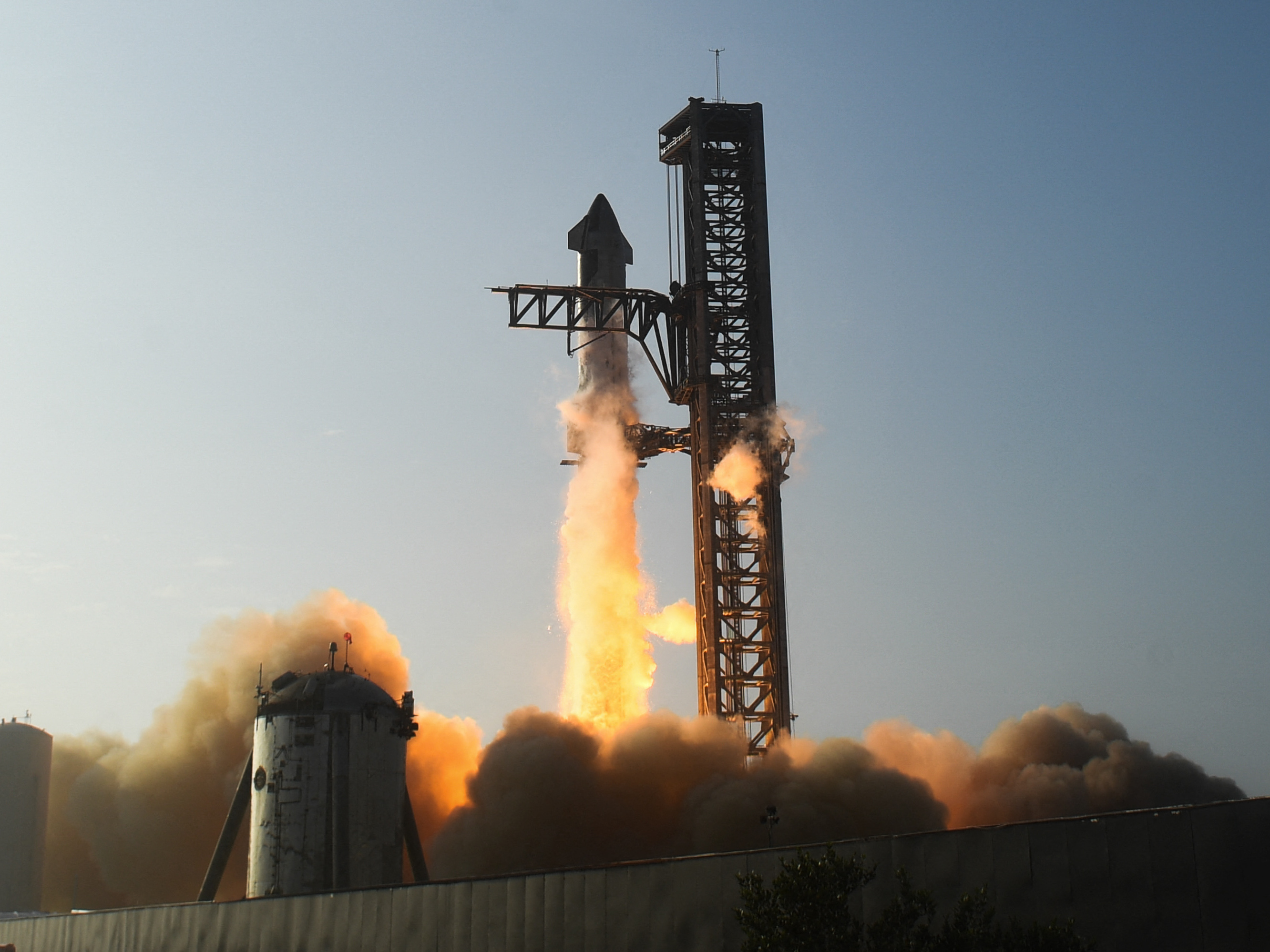 caption: The SpaceX Starship lifts off from the launchpad during a flight test from Starbase in Boca Chica, Texas, on April 20, 2023. Four minutes into its flight, it exploded over the Gulf of Mexico.