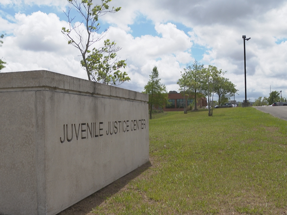 caption: This image made from video shows the Orleans Parish Juvenile Court in New Orleans, Monday, April 10, 2023. Across the U.S., there have been steep declines in the number of youth in juvenile detention, but racial disparities are widening.