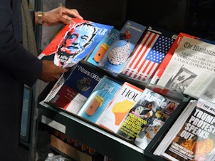 caption: <em>Columbia Journalism Review</em> set up a misinformation newsstand in Manhattan in October 2018, in an effort to educate news consumers about the dangers of disinformation in the lead-up to the U.S. midterm elections.