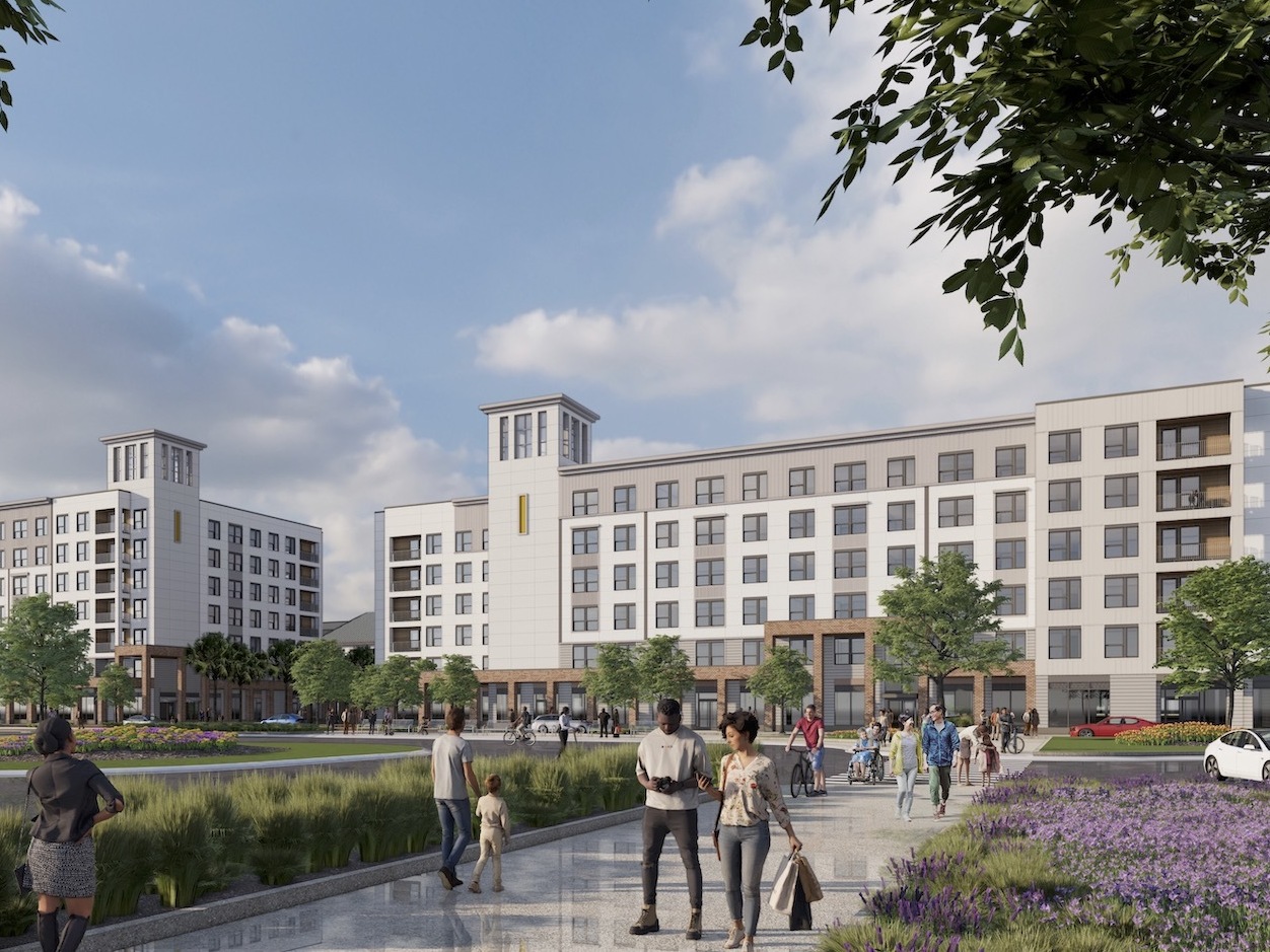 caption: A rendering provided by Universal Parks & Resorts shows its planned development in Orange County, Fla., that includes affordable housing.