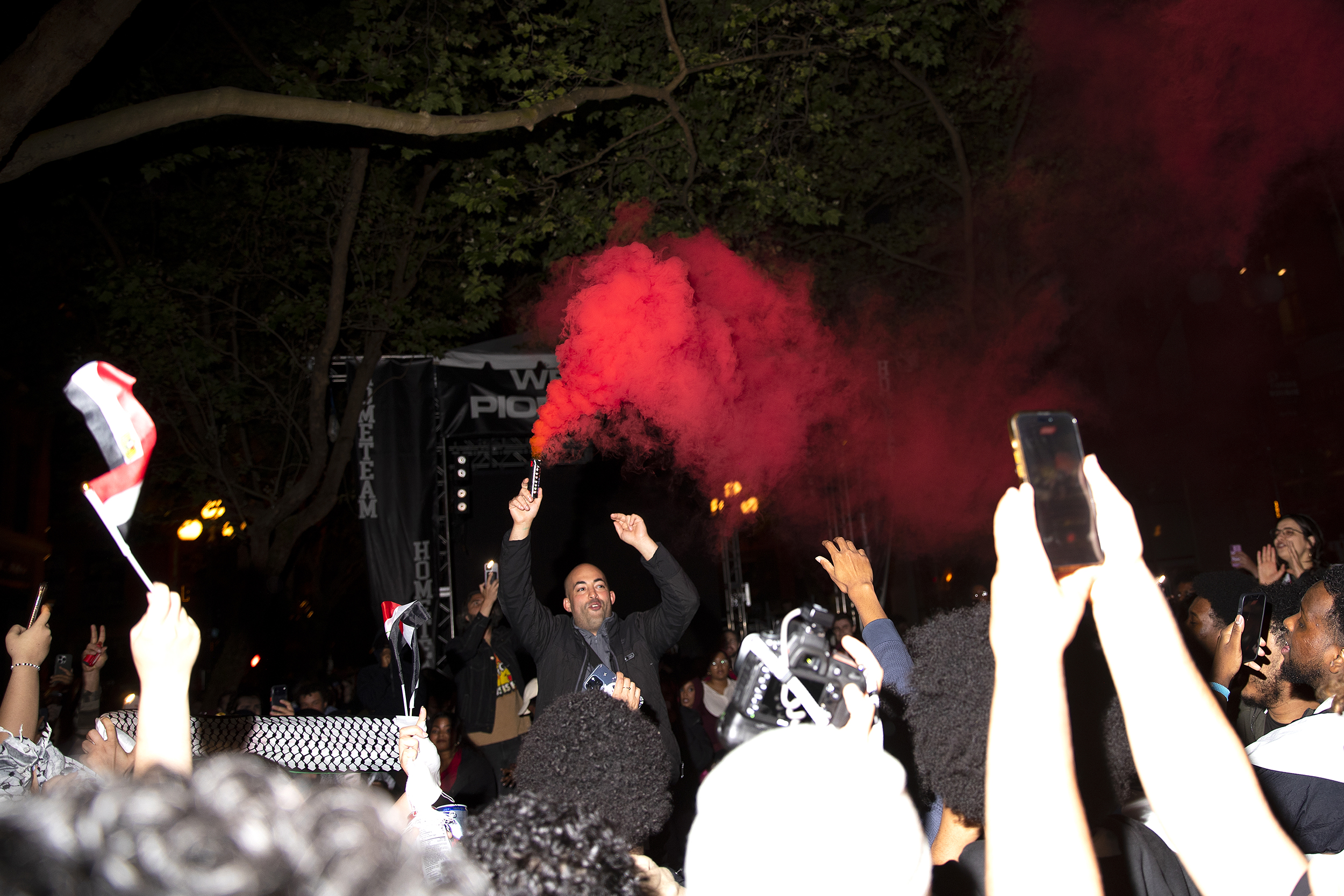 caption: Soccer fans rooting for Egypt celebrate following the 1-1 FIFA World Cup match against Iran on Friday, June 26, 2026, in Seattle’s Pioneer Square neighborhood. 