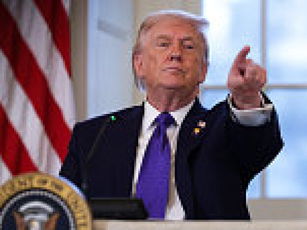 caption: President Donald Trump in the East Room of the White House on January 9, 2026 in Washington, DC.