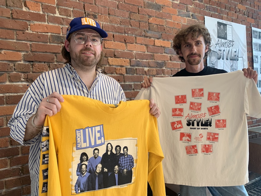 caption: Ryan Hunt (left) and Nate Hoe (right) are the co-founders and designers behind Seattle Department of Design, an apparel company that aims to provide Seattle with
"aesthetically-pleasing signifiers of civic identity."