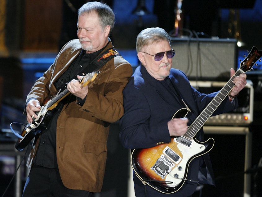 caption: Bob Spalding, left, and Don Wilson of The Ventures perform at the Rock and Roll Hall of Fame Induction Ceremony in New York, March 10, 2008. Wilson, a co-founder of the band, died Saturday at the age of 88.