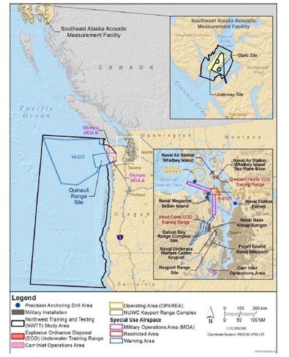 caption: The Navy's testing and training proposal covers most of the Northwest coast.