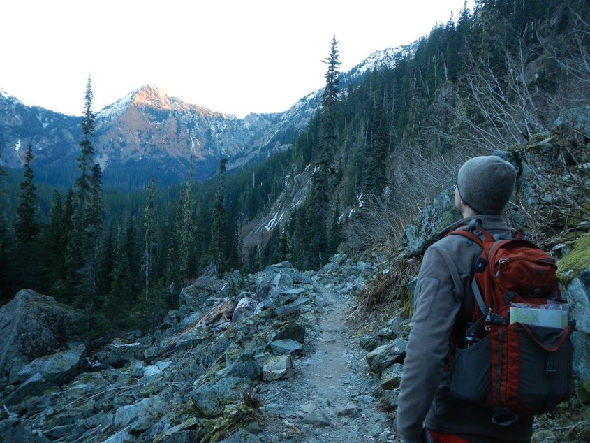 caption: Hiking a trail off Snoqualmie Pass. But we're not telling you where, because the photographer wants to keep it to herself.