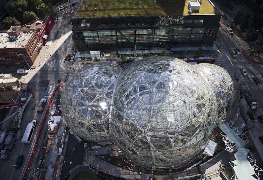 caption: Amazon Spheres, downtown Seattle
