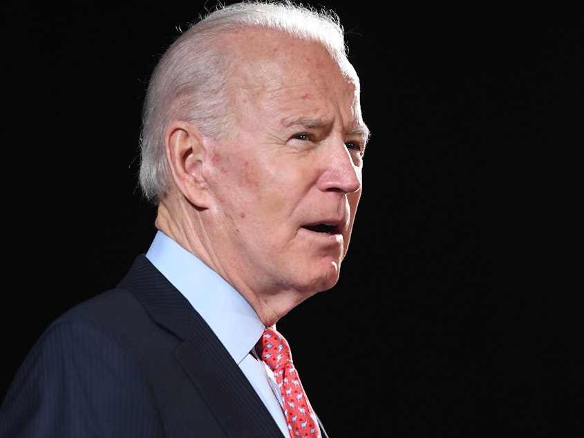caption: Former Vice President Joe Biden, pictured on March 12, is facing backlash for comments that his campaign says were a joke about black support for him versus President Trump.