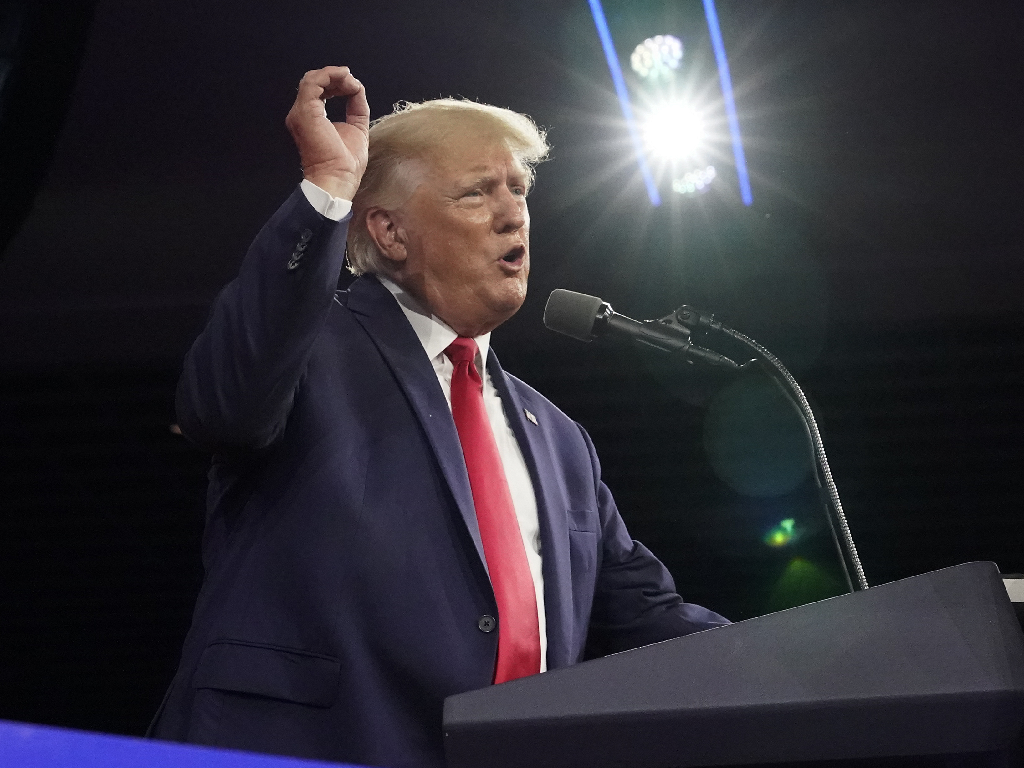 caption: Former President Donald Trump speaks at the Conservative Political Action Conference Saturday in Orlando, Fla.