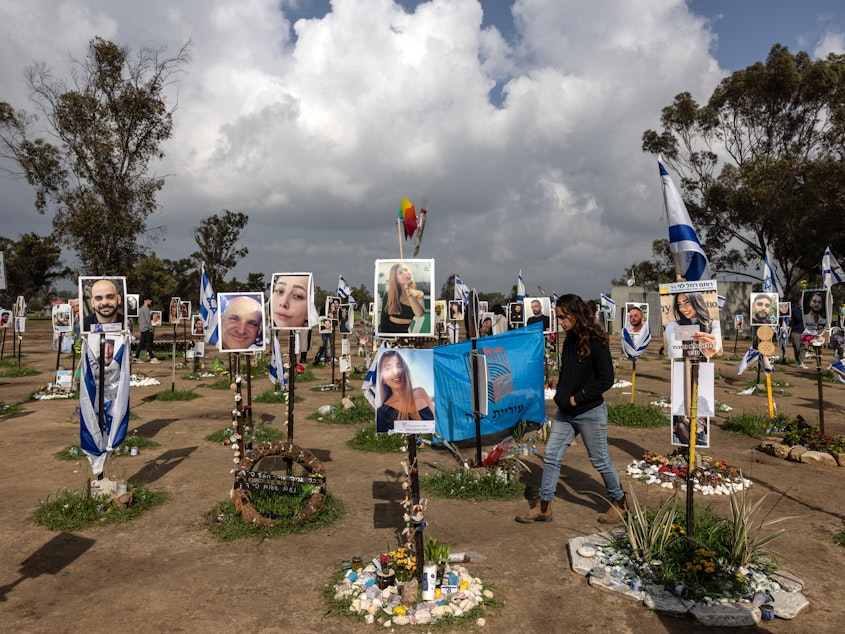 caption: A memorial at the site of the Nova rave, the deadliest single site of the attacks on Oct. 7. A new report by a United Nations team found "reasonable grounds to believe" that rape took place on Oct. 7, including at the site of the rave.