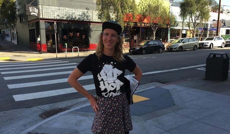 caption: Johanna Holden, a San Francisco canvasser.