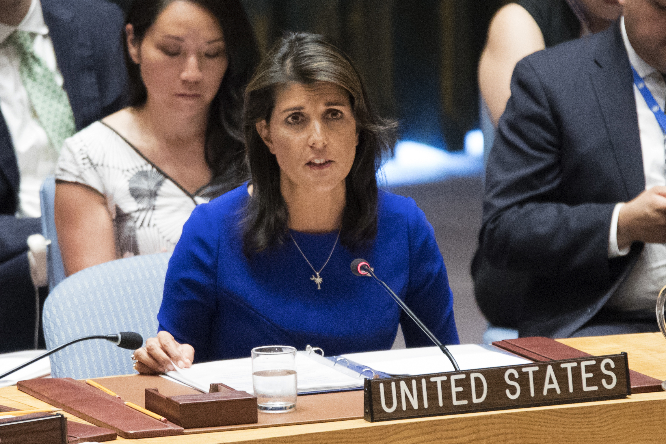 caption: In this Aug. 28, 2018 file photo, American Ambassador to the United Nations Nikki Haley speaks during a Security Council meeting on the situation in the Myanmar at United Nations headquarters.