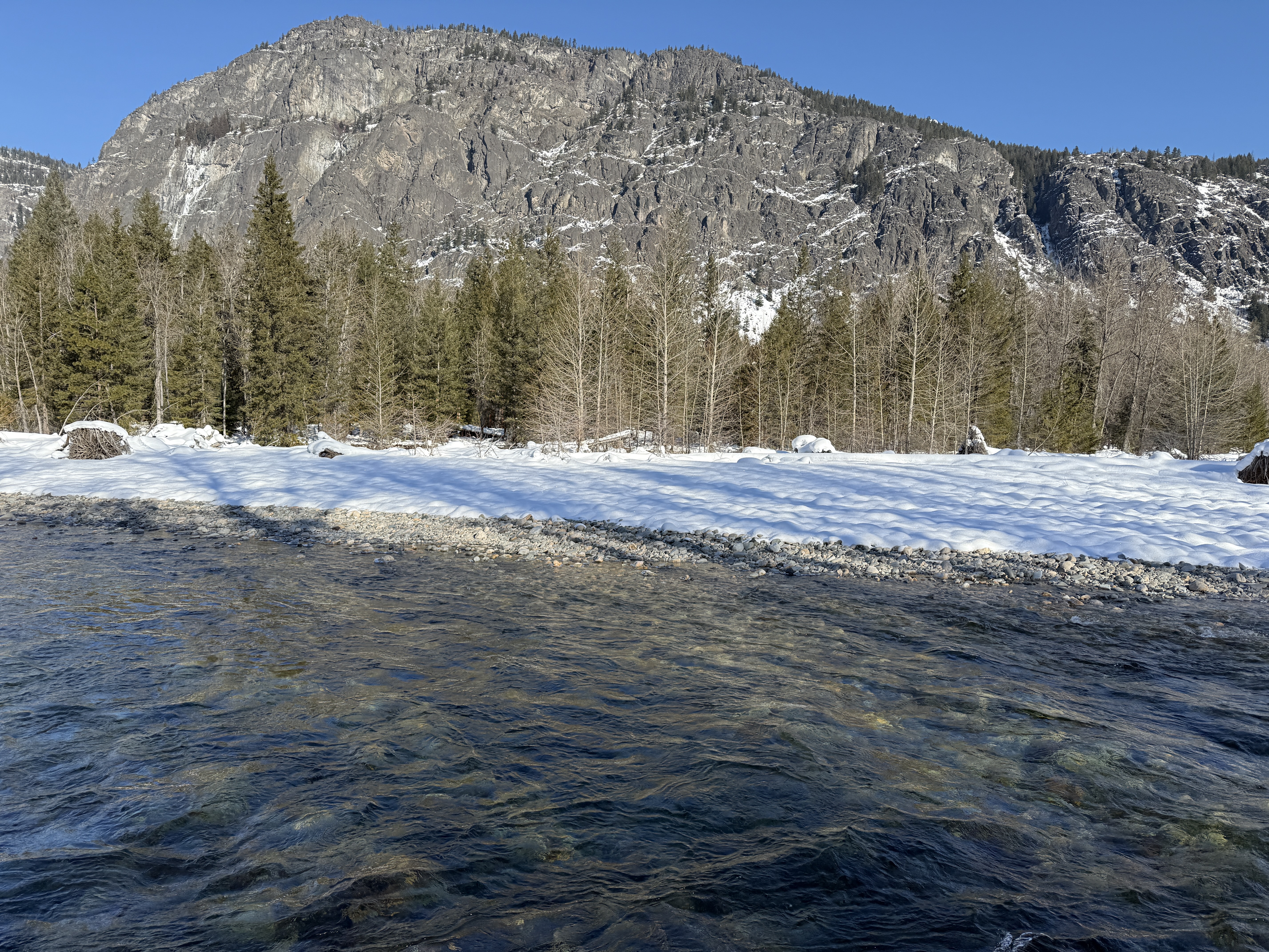 caption: Snowpack was thin along the Methow River, near Mazama, Washington, on Jan. 25, 2026.