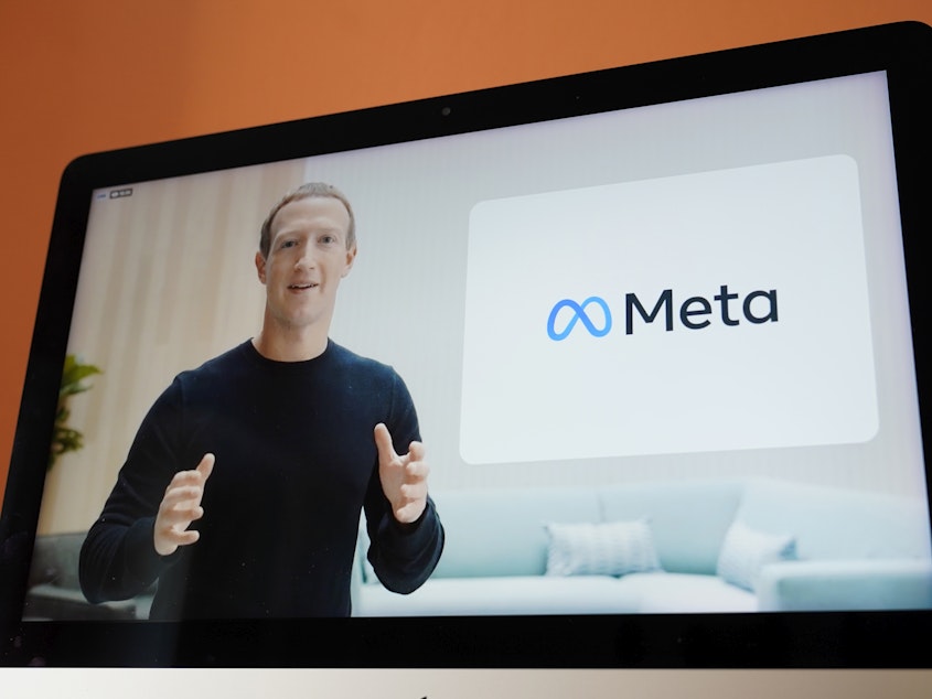 caption: Facebook CEO Mark Zuckerberg delivers the keynote address during a virtual event on Thursday, Oct. 28, 2021. Zuckerberg announced that Facebook will rebrand itself under a new name: Meta.