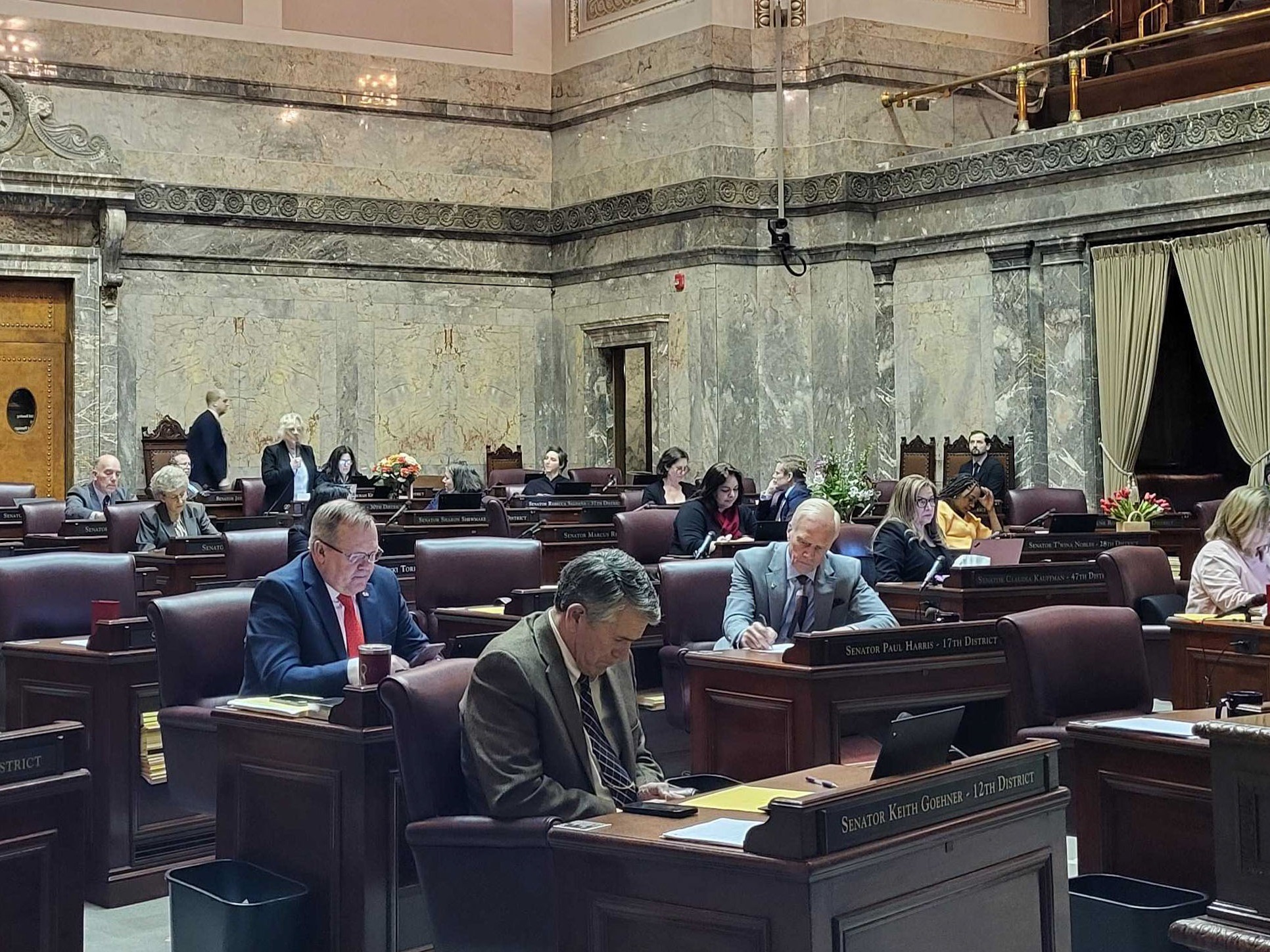 caption: The Washington State Senate approved House Bill 1296 Friday, April 11, 2025, after a lengthy debate.
