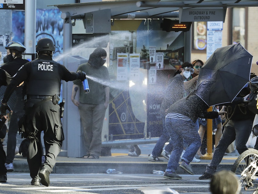 caption: The decision on Monday was a partial victory for Black Lives Matter protesters but Judge Richard Jones found that in several instances, Seattle Police Department officers were justified in their use of less lethal weapons.