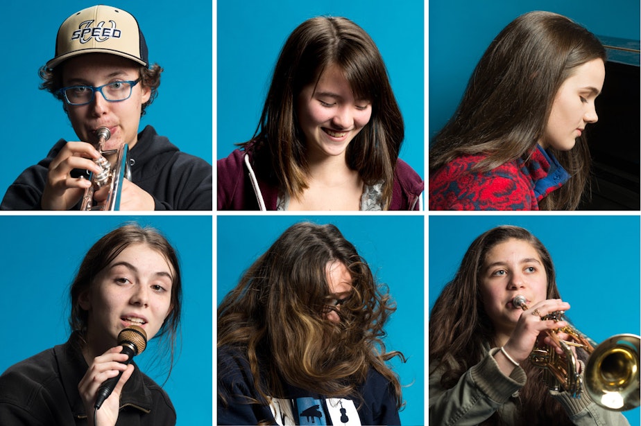 caption: Clockwise from top, left: Kaela Jackson (senior, Garfield), Julia Tanner (sophomore, Roosevelt), Kat Pompermayer (sophomore, Northwest), Ferdos al-Haider (freshman, Franklin), Beatriz Souza (senior, Interlake), Eliana Glass (senior, Roosevelt)