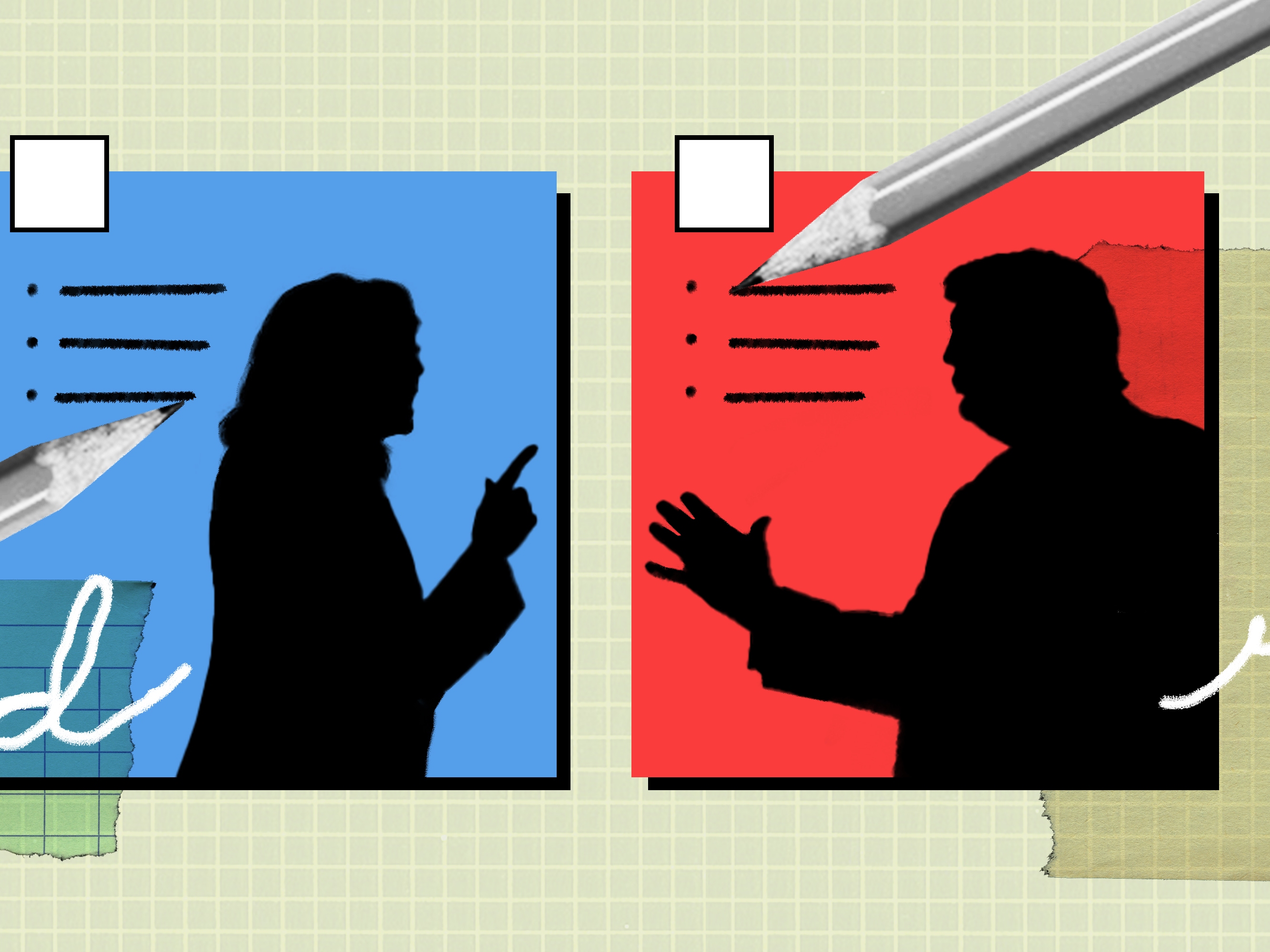 caption: Presidential candidates Kamala Harris and Donald Trump will face off in a debate on Tuesday.