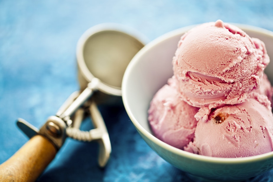caption: Strawberry ice cream in a bowl. (Getty Images)