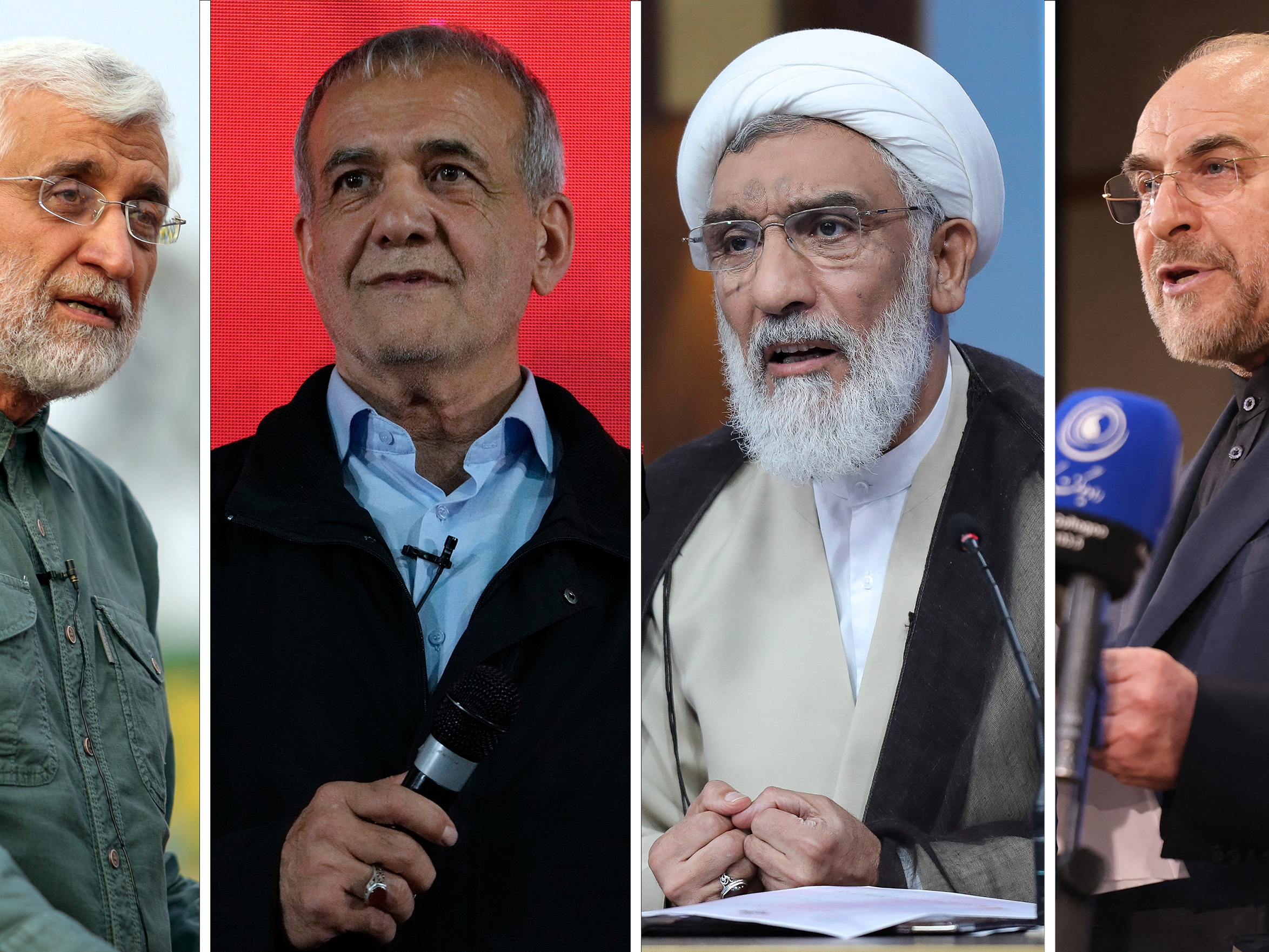 caption: Pictured from left: Saeed Jalili, Masoud Pezeshkian, Mostafa Pourmohammadi and Mohammad Bagher Ghalibaf.