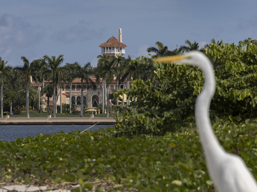caption: Former President Donald Trump said on Monday that the FBI raided his Mar-a-Lago estate in Palm Beach, Fla.