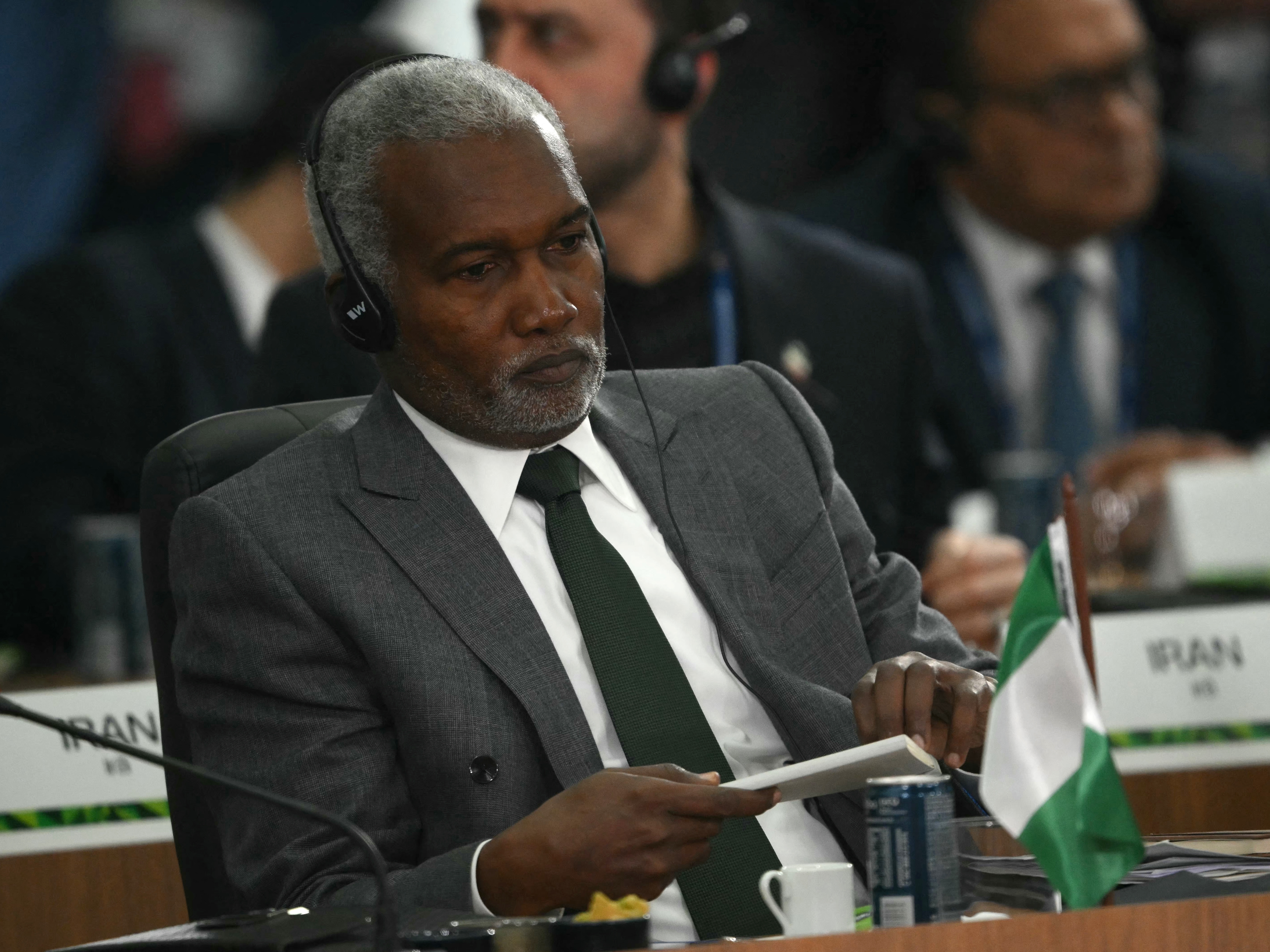 caption: Yusuf Tuggar, Nigeria's foreign affairs minister at BRICS summit in Brazil 2025.