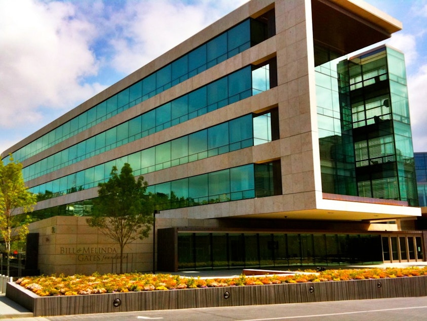 caption: The Gates Foundation's headquarters near Seattle Center.