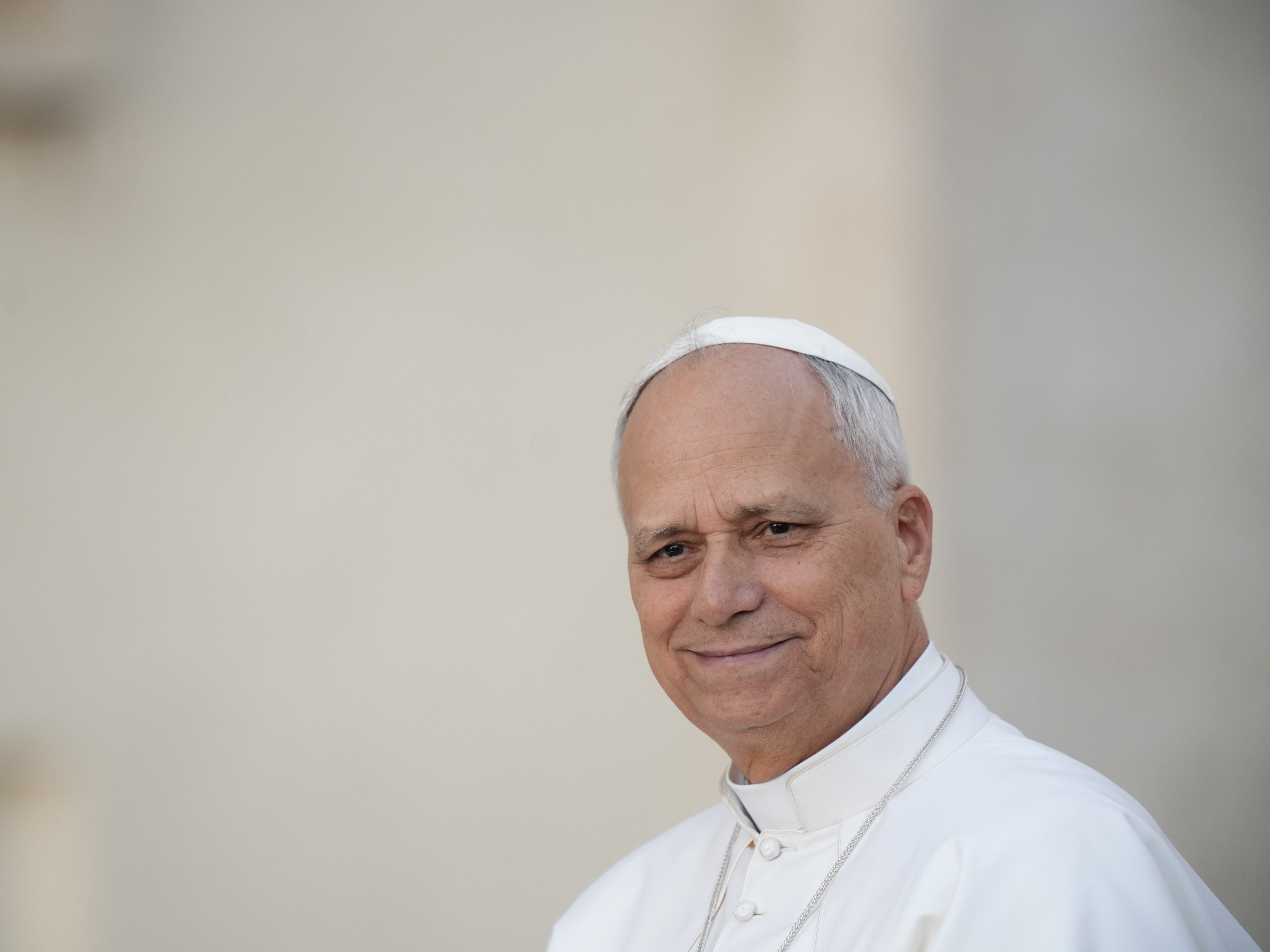 caption: Pope Leo XIV in St. Peter's Square at the Vatican.