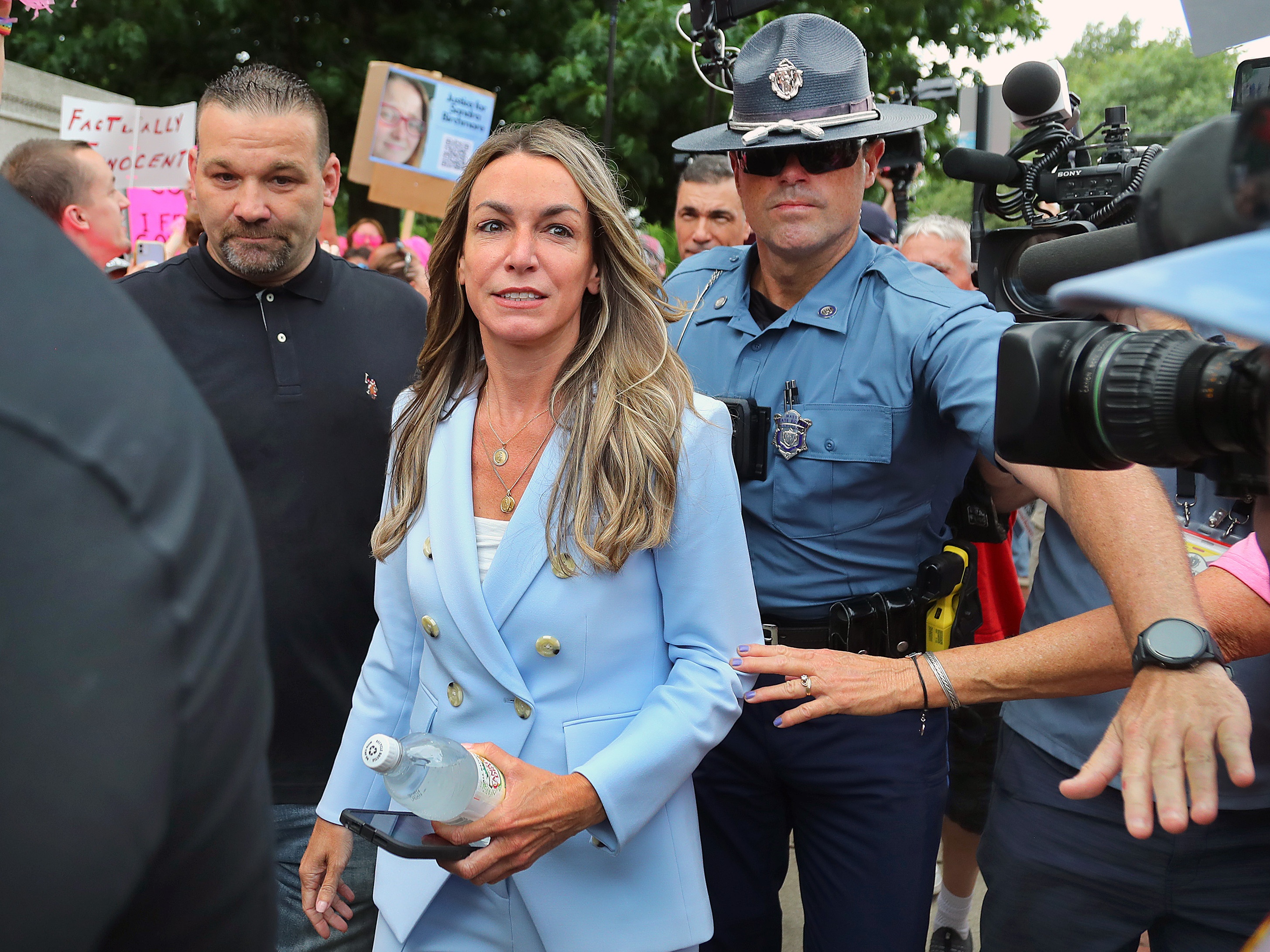 caption: Karen Read, pictured outside of the Norfolk Superior Court for a hearing in August. Her legal team tried for months to get her second trial dismissed.