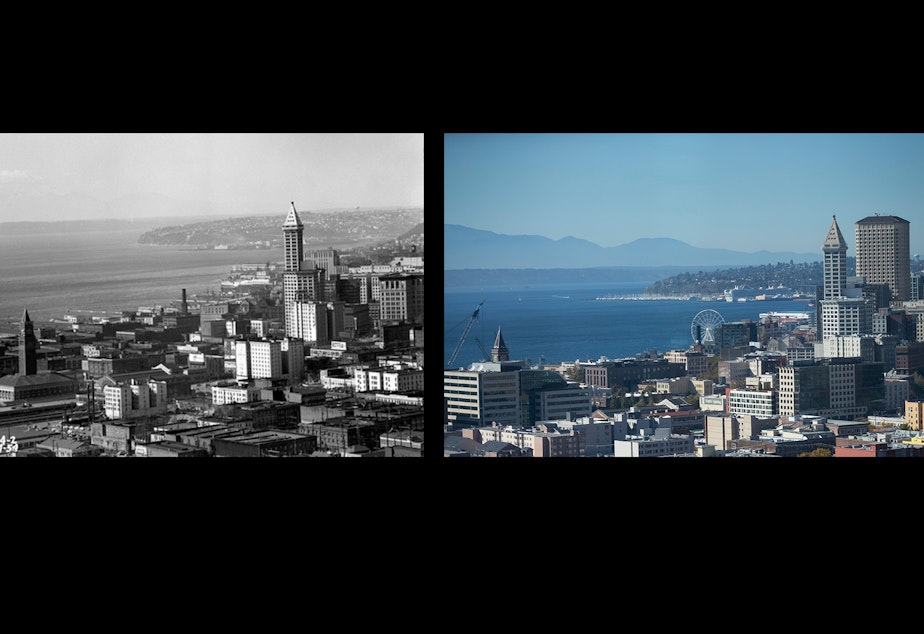 caption: 1950s and 2018 Seattle 