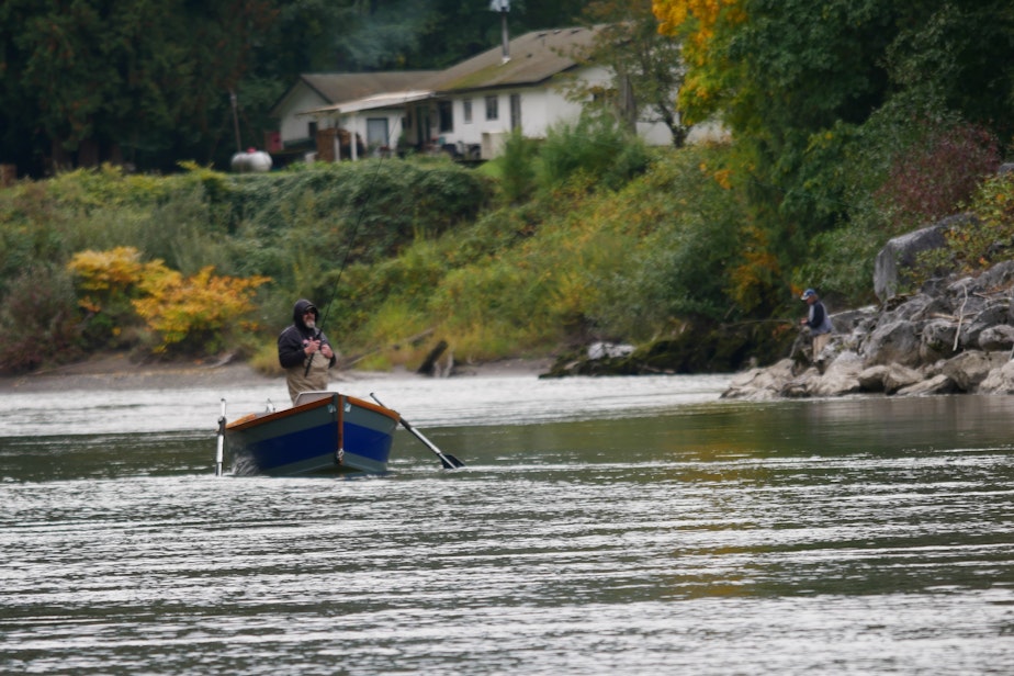 caption: Salmon fishing on the Nooksack River in September 2021