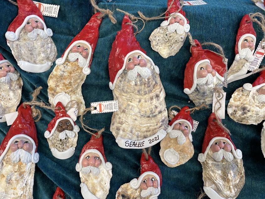 caption: Oyster Santas at the Pike Place Market