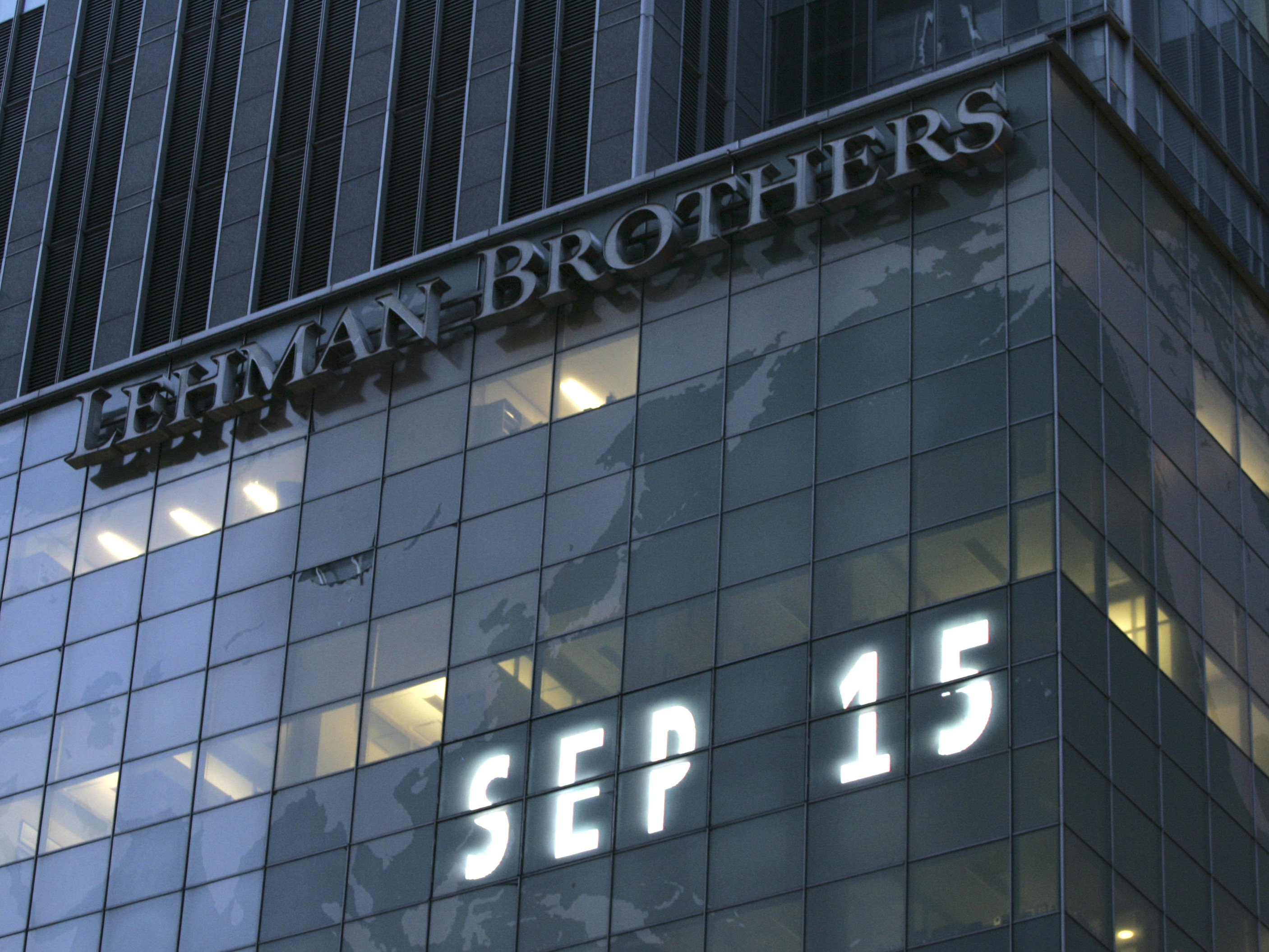 caption: Lehman Brothers world headquarters is shown in New York on Sept. 15, 2008, the day the 158-year-old investment bank, choked by the credit crisis and falling real estate values, filed for bankruptcy.