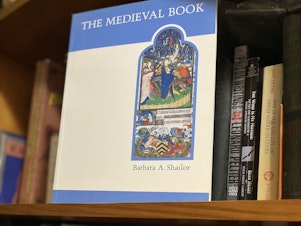 caption: In his letter to Sarah Feldman, Bill Carver said that he hoped this copy of <em>The Medieval Book </em>would help her shape her new library collection after all her books were destroyed in a flood.