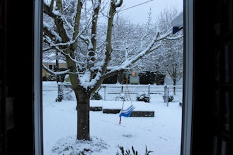 caption: A most courteous Seattle snowfall: Arrived at bedtime, disappearing by morning.