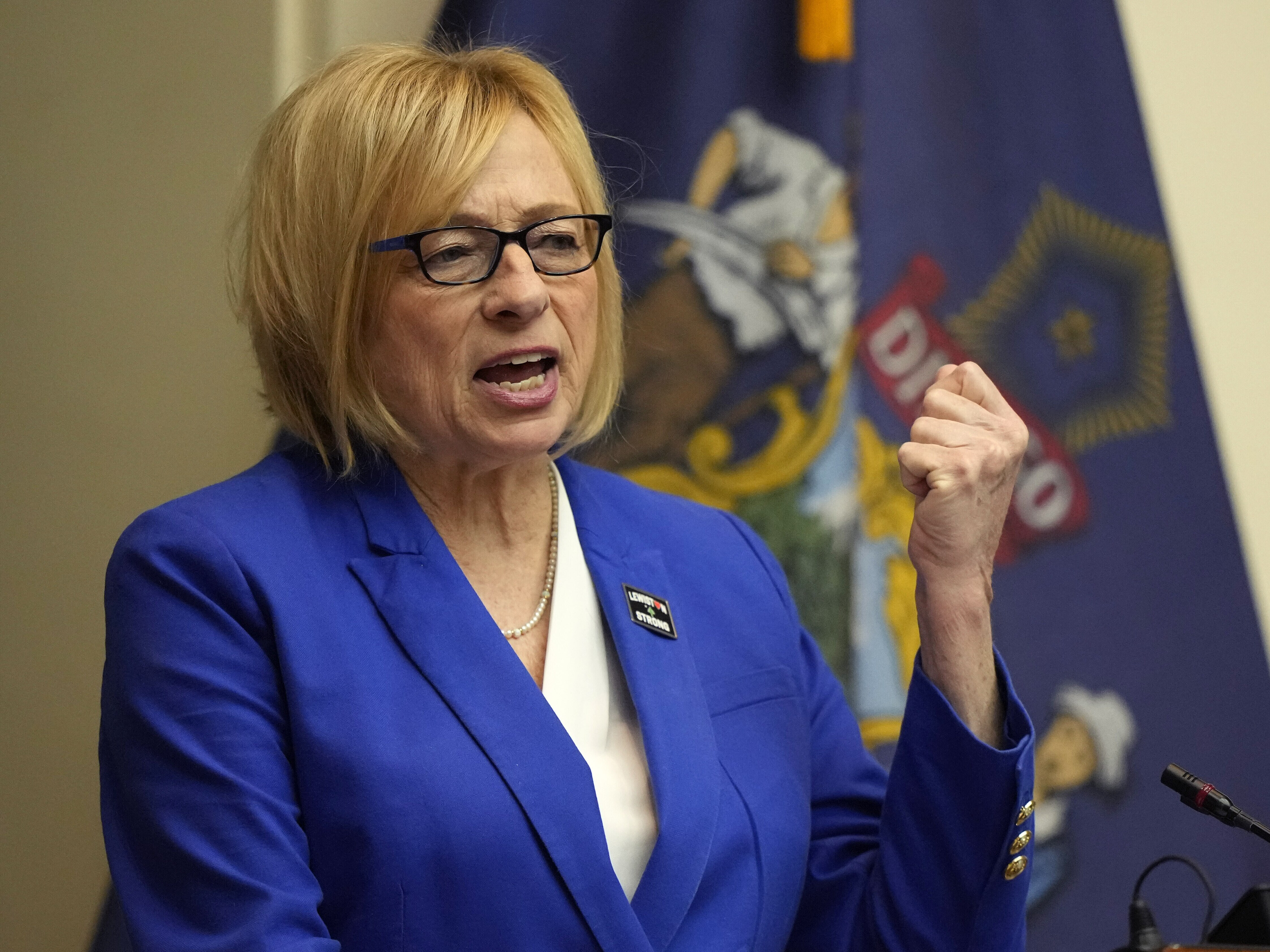 caption: Democratic Gov. Janet Mills delivers her State of the State address, Jan. 30, 2024, at the State House in Augusta, Maine. Mills has announced a run to unseat Susan Collins in the U.S. Senate.